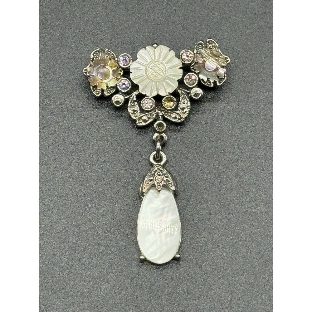 Victorian Style Silver Colored Floral Rhinestones Brooch Lapel‎ Pin Jewelry